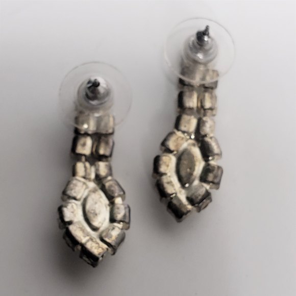 Vintage Crystal Earrings Marquis Focal Dangle 1.25 Inch Post Formal Party Bling - Picture 4 of 6